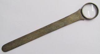 Asprey London silver letter opener with ruled edge and magnifying glass top, Birmingham 1928 - total