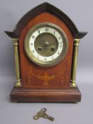 Richard et Cie mantel clock - wooden arched clock with swag inlay and columns, ceramic face and