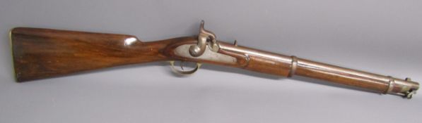 Percussion cap steel barrelled musketoon - brass butt - no obvious markings - approx. 93cm long