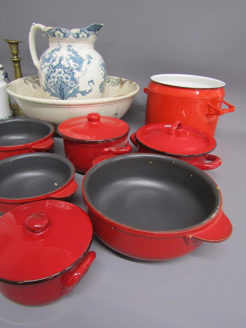 Brass candlesticks, Villeroy & Boch pot metal pot with handle, metal cooking pan, terracotta cooking - Image 4 of 4