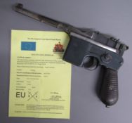 Mauser semi-automatic broomhandle C96 pistol, serial number 56256, deactivated 06/10/62022 - missing