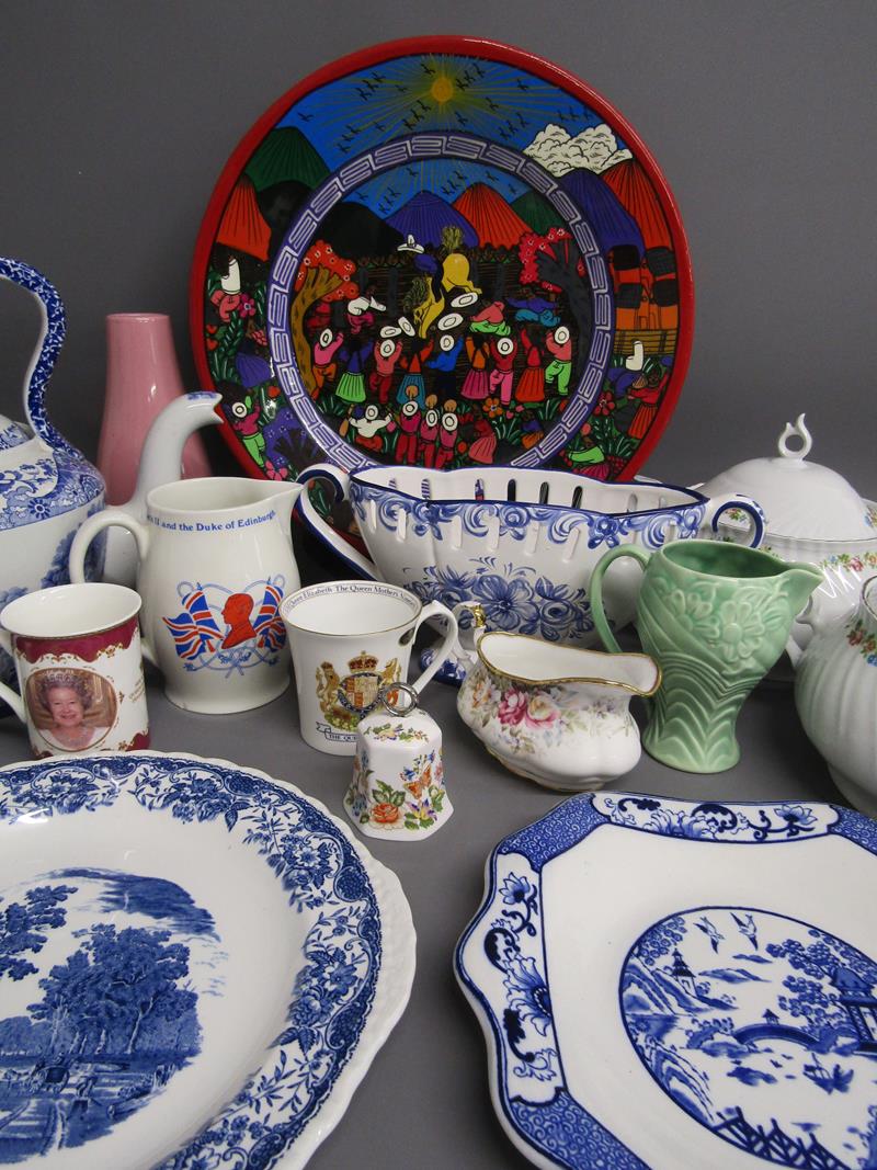 Spode Italian oversized teapot, Aynsley, Wade green jug, large terracotta plate with colourful rodeo - Image 3 of 4