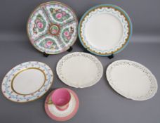 Famille rose porcelain plate, Mintons hand painted & gilded plate, Minton blue and gold edged