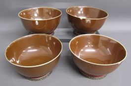 4 Chinese bowls possibly finger bowls, brown colour with white rim, 3 with blue Tao Kuang under