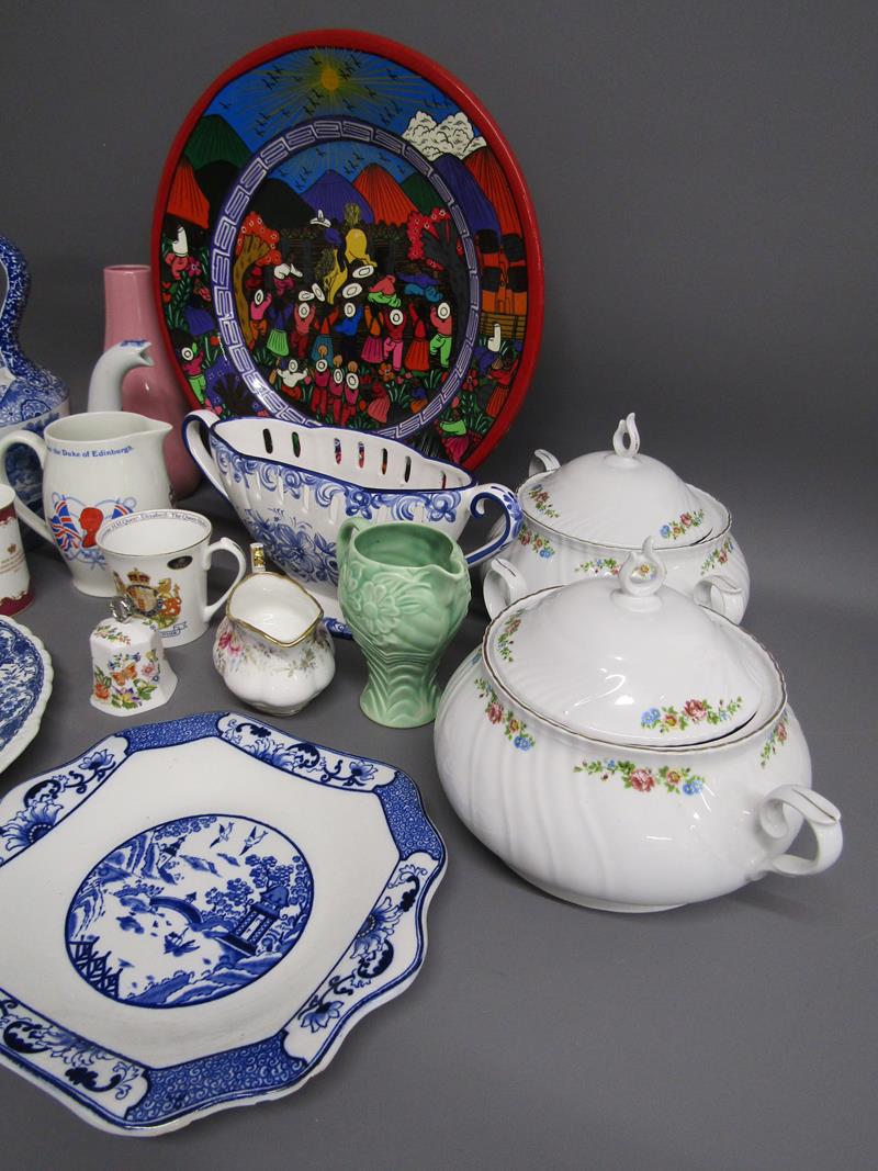 Spode Italian oversized teapot, Aynsley, Wade green jug, large terracotta plate with colourful rodeo - Image 4 of 4