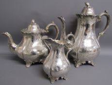 Victorian silver 3 piece tea set - Robert Harper London 1866 - includes hot water pot .90kg,