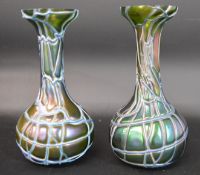 Pair of early 20th century Kralik iridescent glass vases 16ch high (damage to rims of both vases)