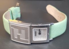 FENDI - ladies Orologi wristwatch 5400L, with sliding cover on green leather strap, with box ....