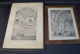 Framed print after James Fowler (Fowler of Louth) architect 1828-1892 - reprint from The Builder