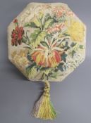 Victorian footstool with inlay design and embroidered cover