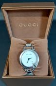 GUCCI - a stainless steel ladies quartz Chiodo 122.5 model wristwatch, fitted with a white dial,