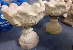 Pair of concrete tulip urns on hexagonal bases