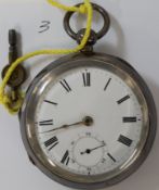 American Waltham open face silver pocket watch with key, working