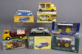 Boxed diecast cars - Dinky Autocar Isobloc 29E, rewery Flat bed Truck 588, Philips Citroen 587,