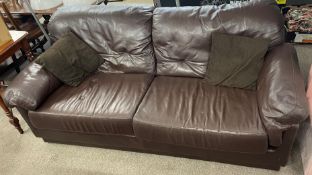 Brown leather two seater sofa L 196cm