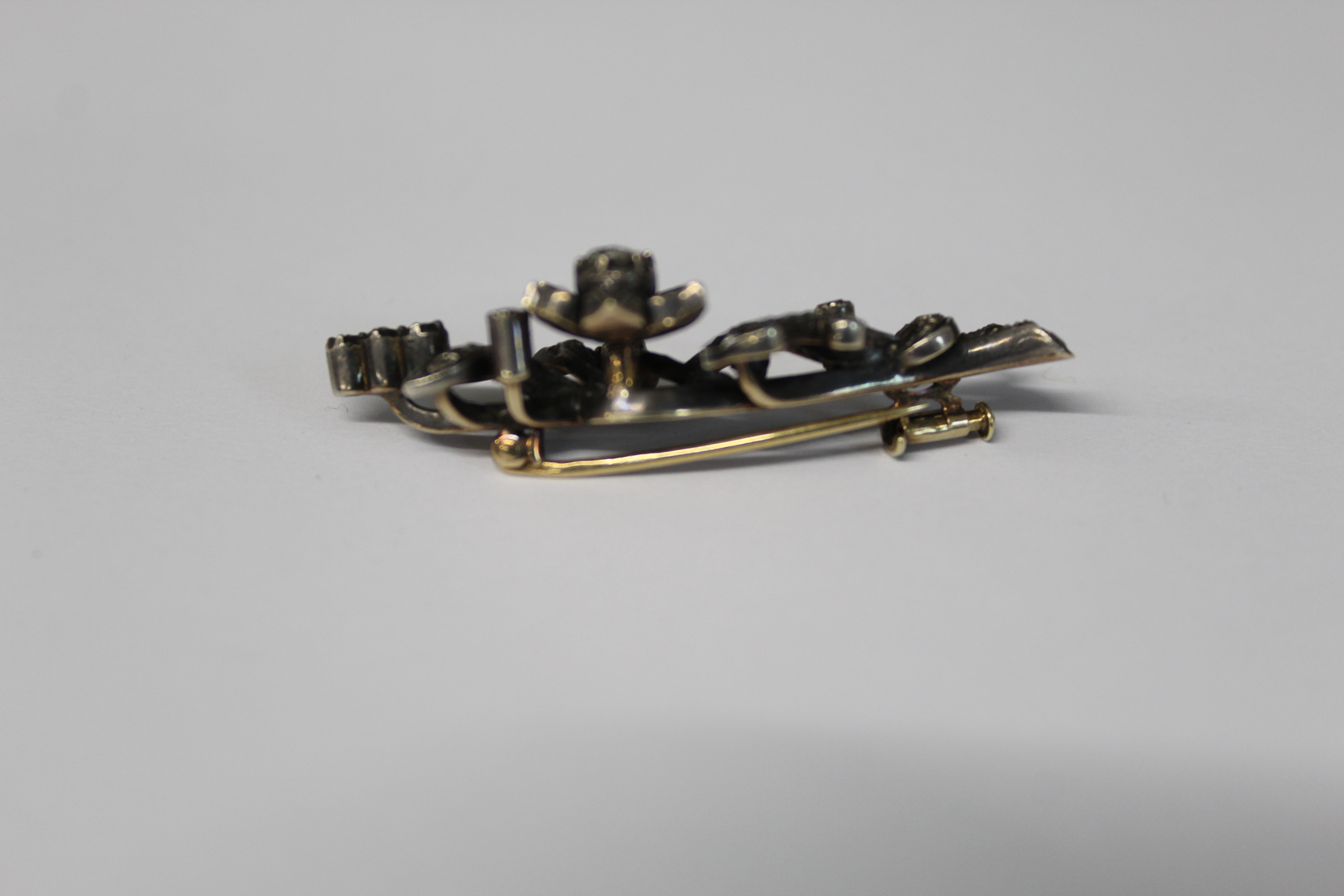 19th century diamond floral spray brooch, tested as15ct (pin stamped 14ct) total 7.7g - Image 2 of 2