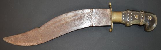 Vintage Indian variation of a Nepalese / Gurkhas Kukri knife. The knife having a recurved ' Yataghan