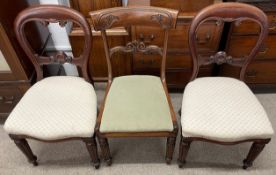 Pair of Victorian balloon back chairs & a William IV rail back dining chair