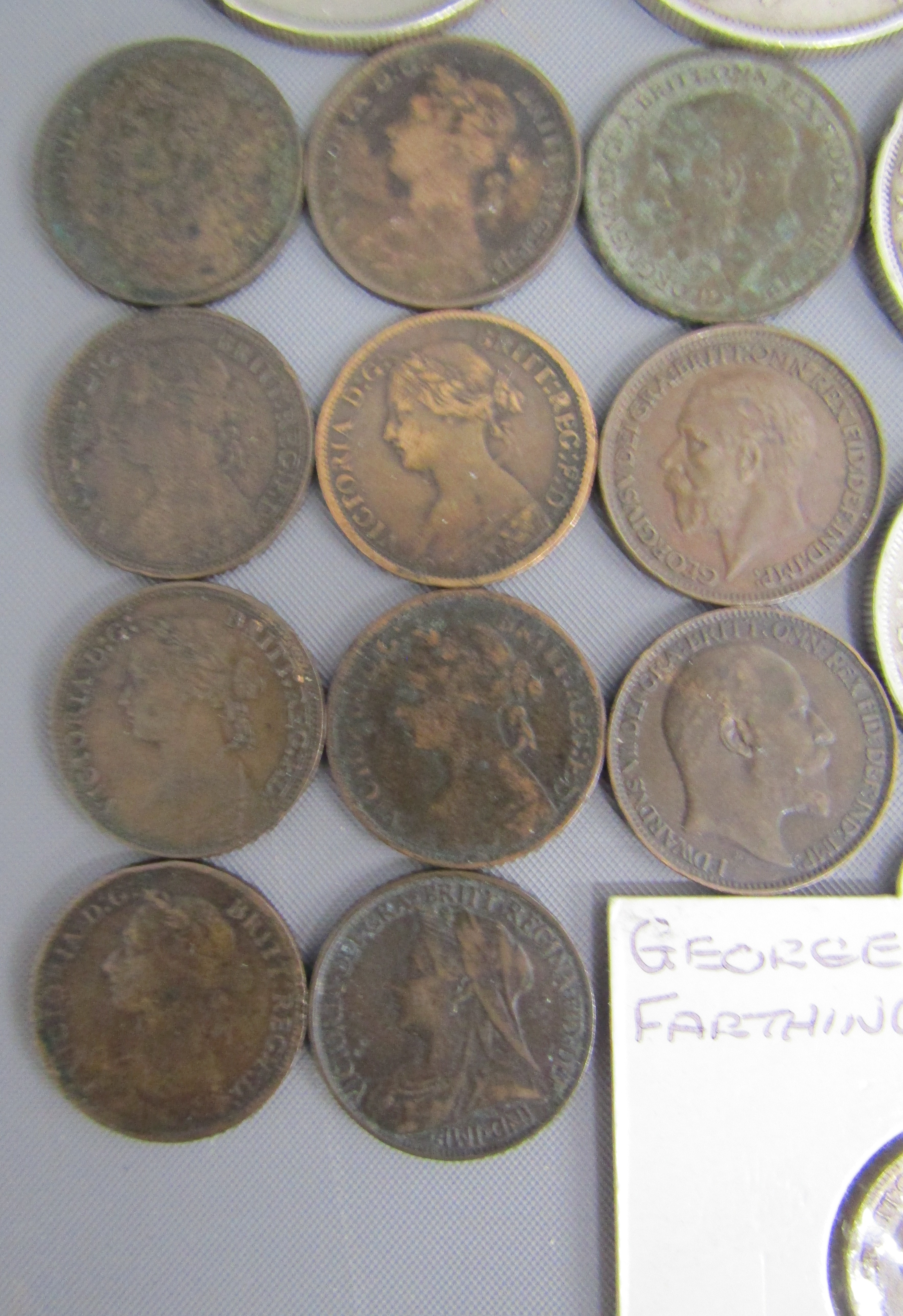 Collection of coins includes 7 Victoria bun head farthings 1860, 75, 78, 80, 84, veiled head - Image 2 of 8