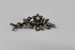 19th century diamond floral spray brooch, tested as15ct (pin stamped 14ct) total 7.7g