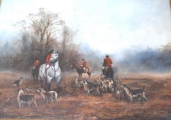 Gilt framed oil on board depicting The Hunt, thought to be an early work by John Trickett (B.