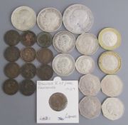 Collection of coins includes 7 Victoria bun head farthings 1860, 75, 78, 80, 84, veiled head