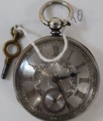 Silver case open face pocket watch with silver dial - William Woolsey, Grimsby  - runs