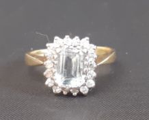 18ct gold aquamarine & diamond cluster ring, 4.62g, size L