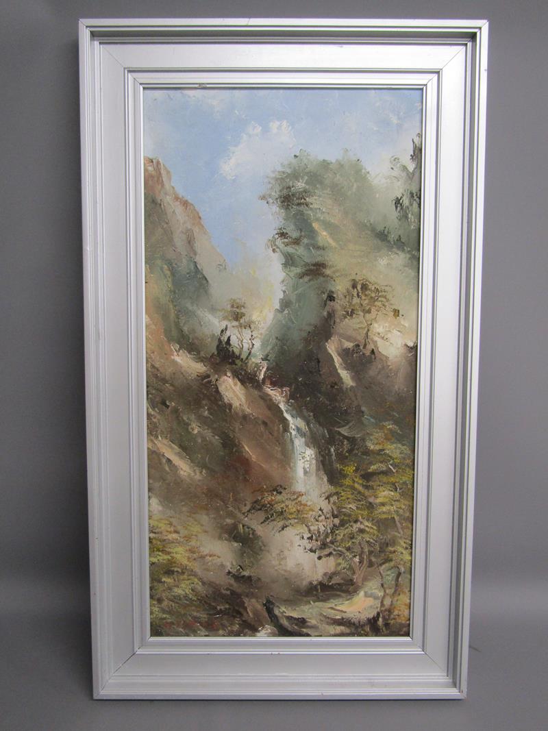 Hai Shuet Yeung (Grimsby based artist) oil on canvas showing Chinese waterfall scene 1972 - - Image 2 of 6