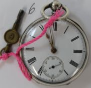 Adam Burdess of Coventry silver open face pocket watch with key, intermittent working
