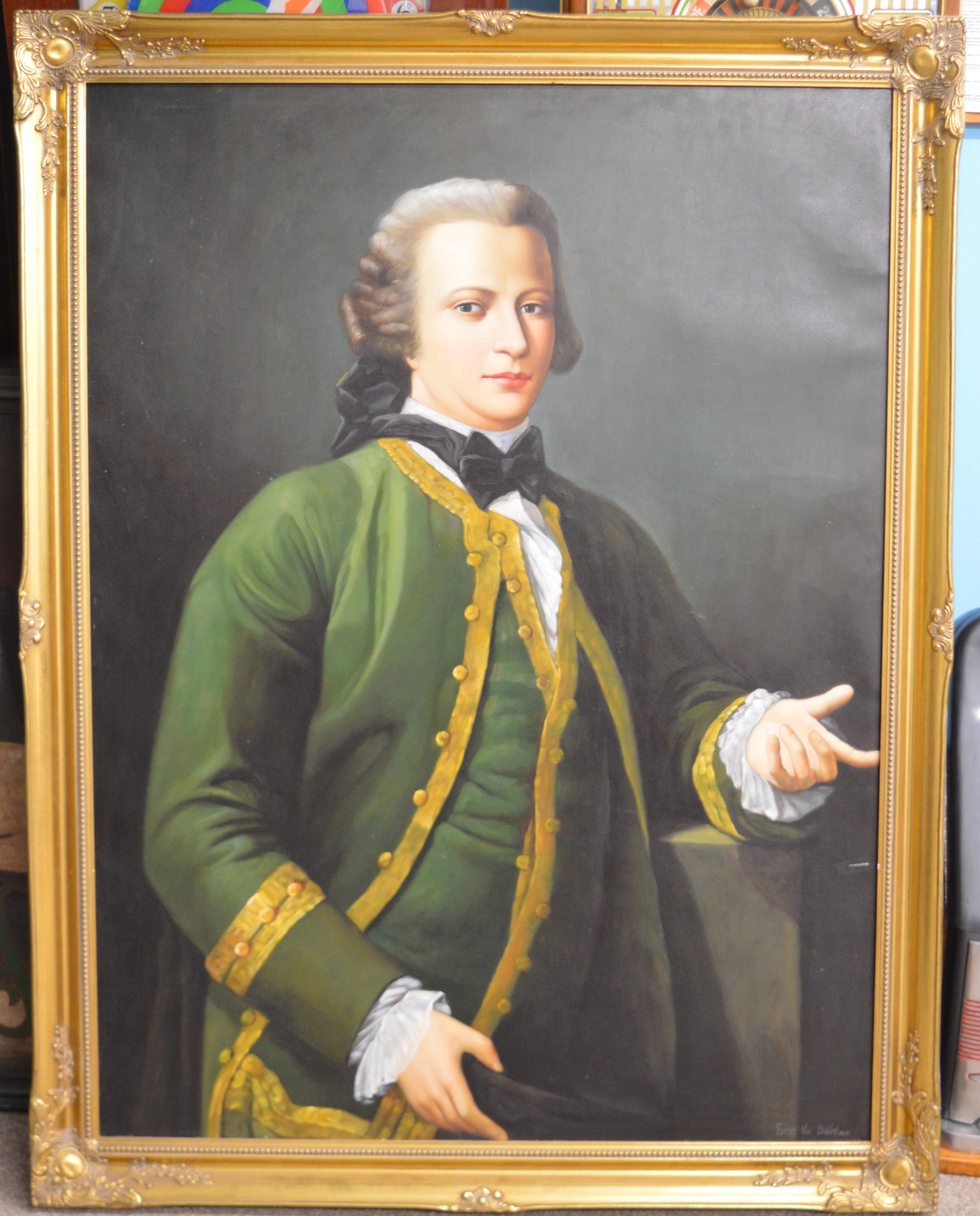 Large 18th century style framed oil on canvas portrait of a gentleman 105cm x 136cm - Image 3 of 3