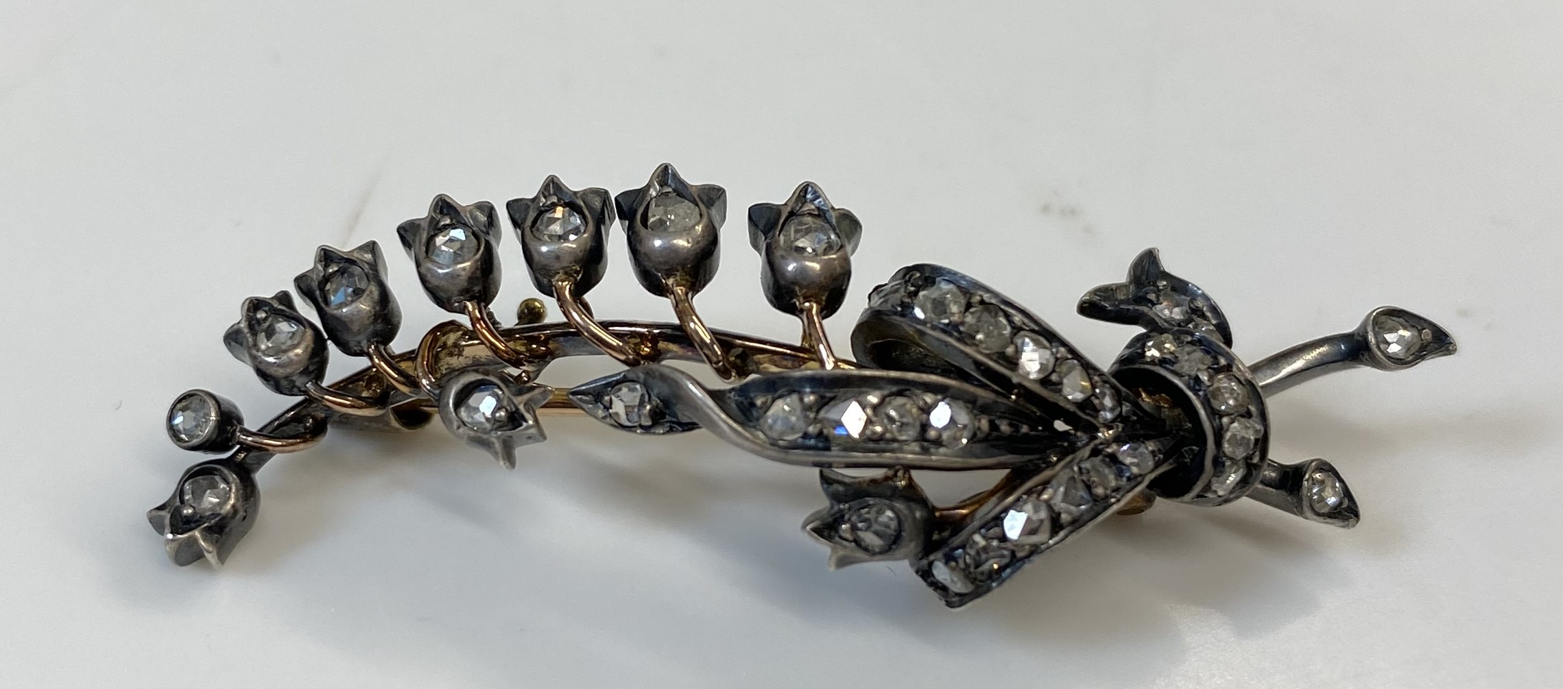 19th century diamond lily of the valley spray brooch, tested as 18ct total 9.4g
