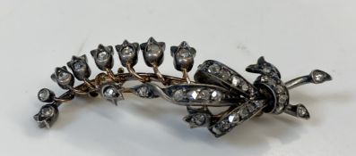 19th century diamond lily of the valley spray brooch, tested as 18ct total 9.4g
