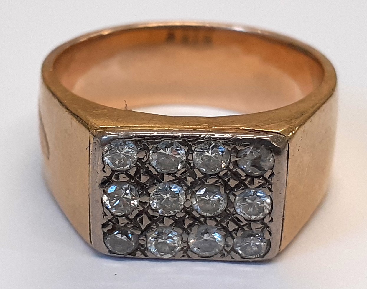 Gents gold ring (tests as between 9 - 14ct) set with 12 diamonds, approx. 0.45ct - ring size 2 - - Image 2 of 4