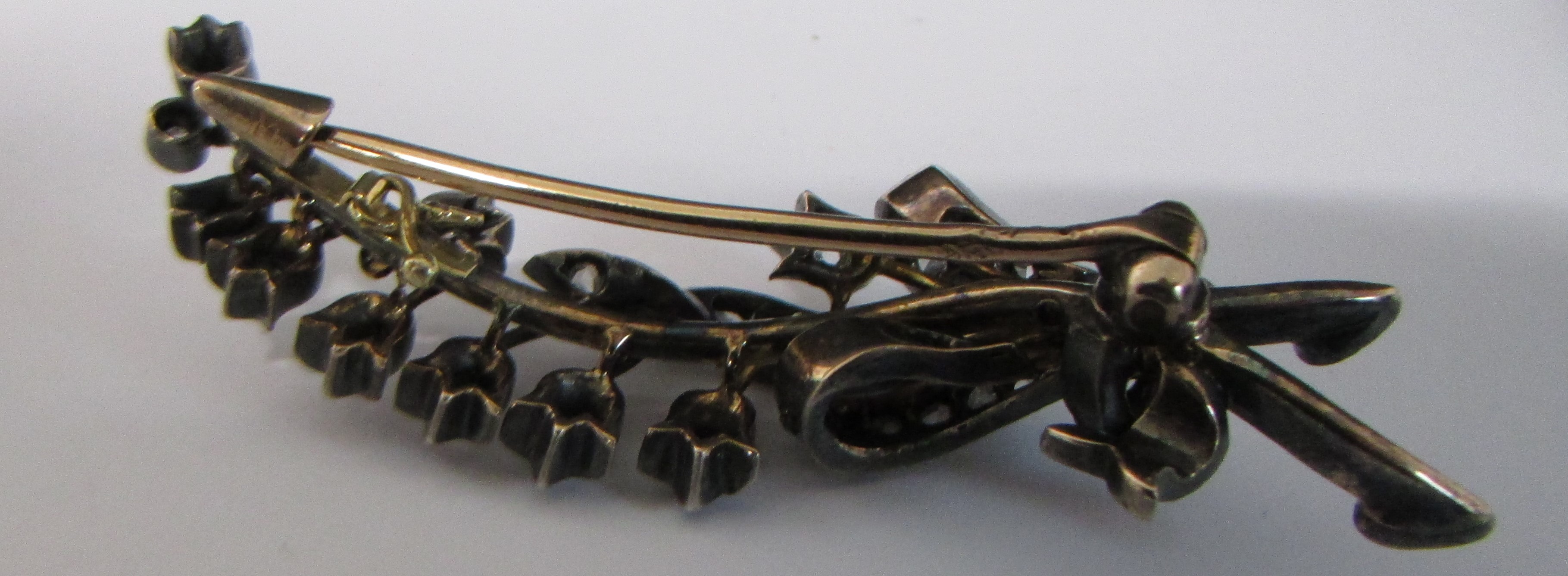 19th century diamond lily of the valley spray brooch, tested as 18ct total 9.4g - Image 2 of 2