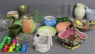 Decorative ceramics including vases, bowls, plates, majolica etc, as well as glassware and PG Tips