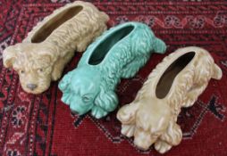 Leather hide offcut (corner cut out) 140cm x 80cm, prayer mat 56cm x 62cm, 3 x Sylvac dog pots