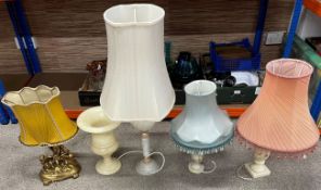 4 onyx lamps & a gilded figural table lamp