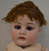 Bahr & Proschild bisque head doll (sleeping eyes, pierced ears, open mouth with teeth) on distressed