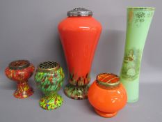 5 coloured glass vases