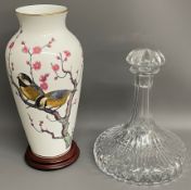 Franklin Mint vase on stand with certificate & a crystal ships decanter