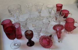 Selection of glassware, including Cranberry glass