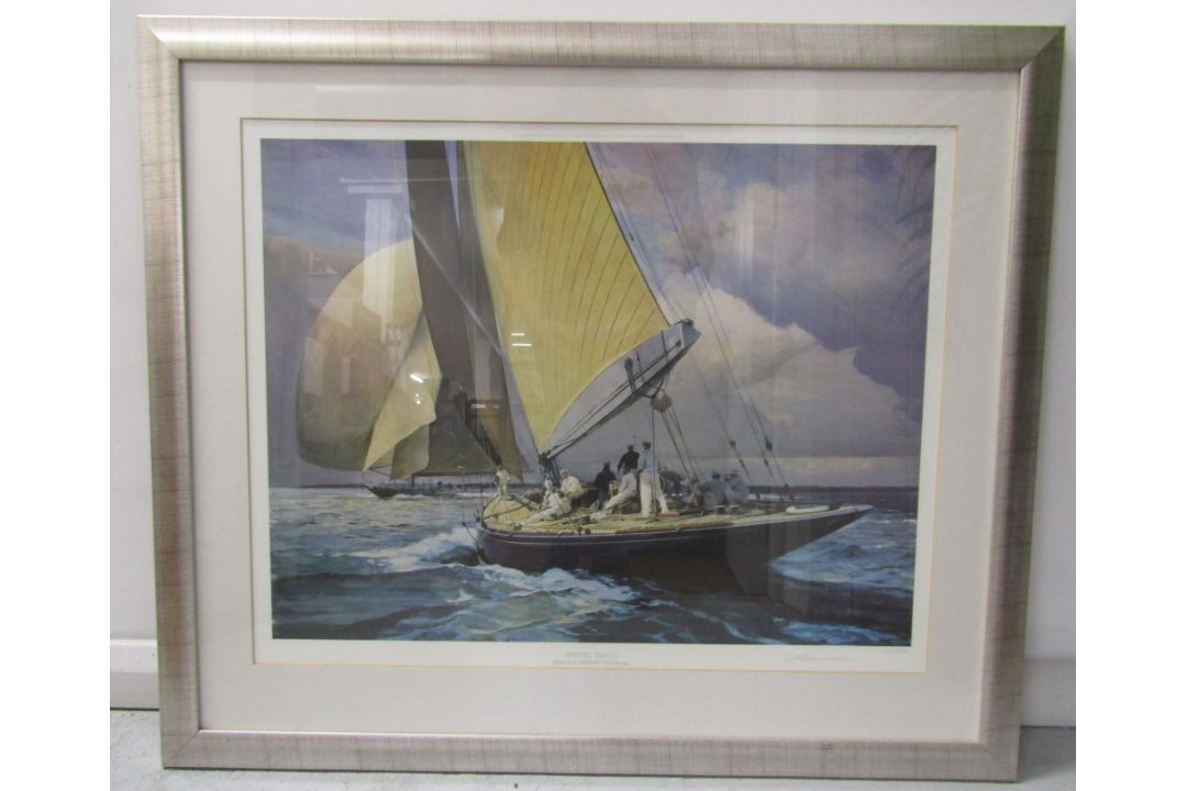 Framed Frank H Wagner print 'Spring Trials'  Endeavour & Shamrock V off Cowes 1934 Limited edition - Image 2 of 4