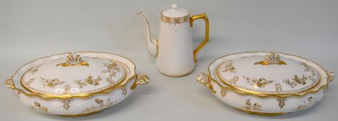 Royal Crown Derby Heraldic coffee pot & pair of St James pattern lidded tureens