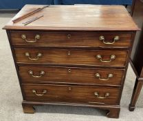 Georgian mahogany chest of drawers with brass swan neck handles on bracket feet (molding missing /