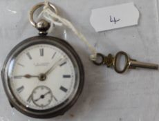 Pocket watch, J G Graves Sheffield 455456, silver case, front open, (cracked dial).