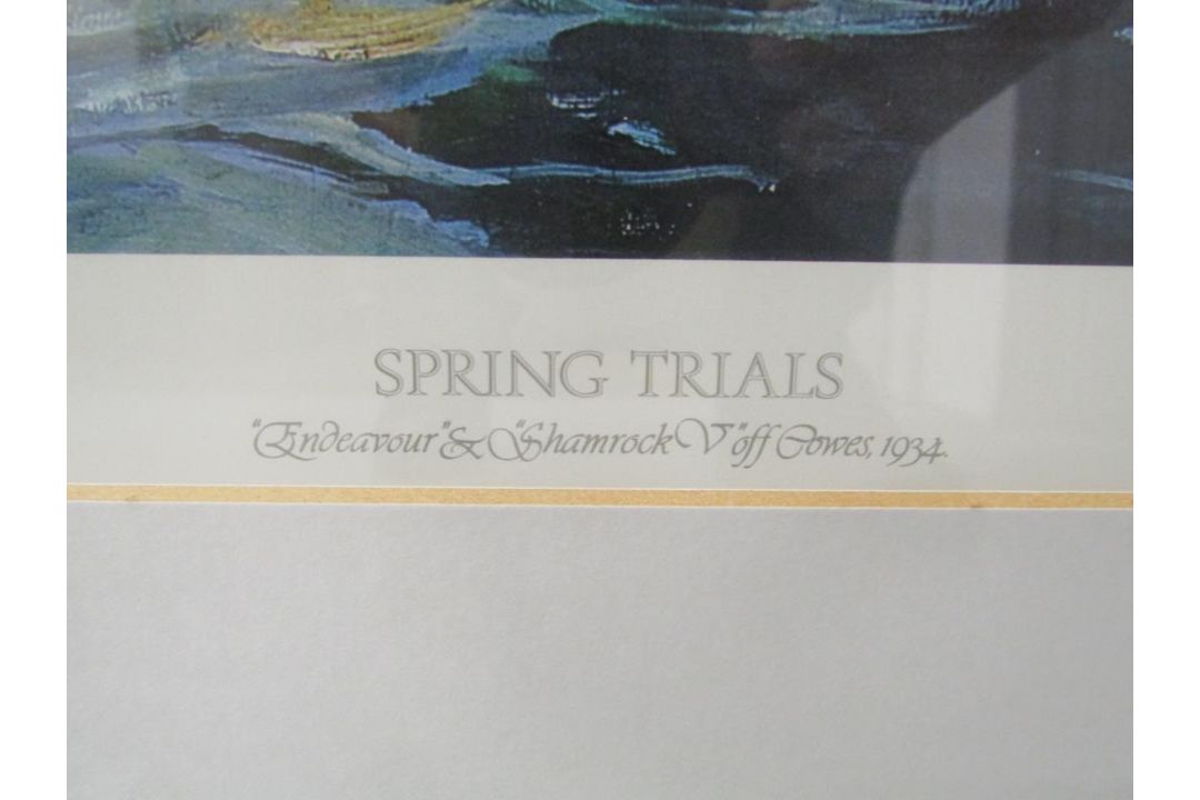 Framed Frank H Wagner print 'Spring Trials'  Endeavour & Shamrock V off Cowes 1934 Limited edition - Image 4 of 4