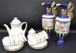 Bavarian tea set & pair of Continental ewers with classical frieze decoration