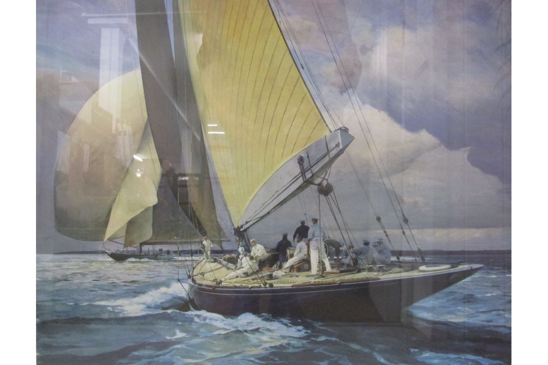 Framed Frank H Wagner print 'Spring Trials'  Endeavour & Shamrock V off Cowes 1934 Limited edition - Image 1 of 4