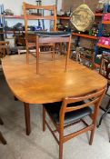 Retro G Plan teak draw leaf table with 3 chairs extending to 159cm by 112cm